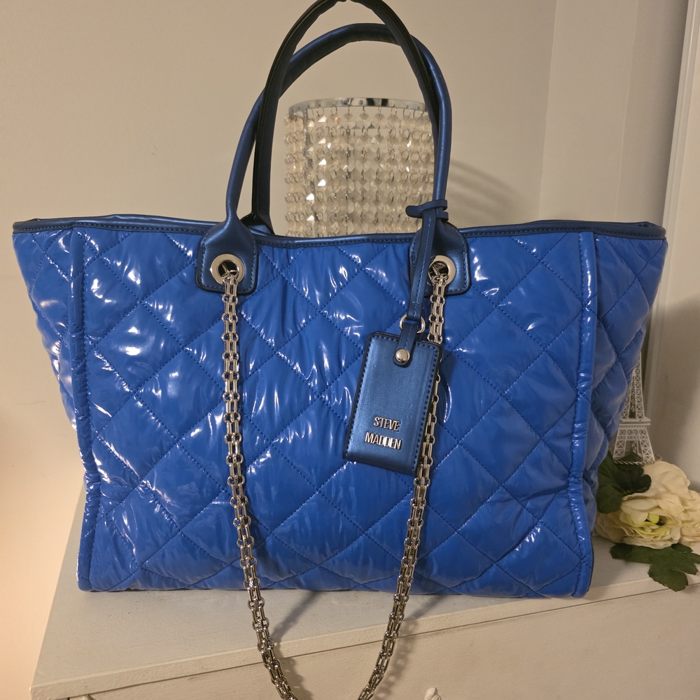 Steve Madden Blue Quilted Tote Bag Never Used